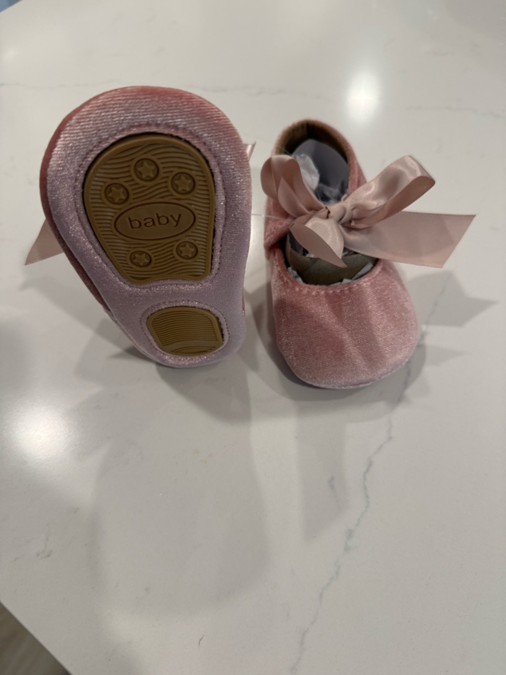 Baby Girls Pink Velvet Ribbon Mary Janes - Picture 2 of 4